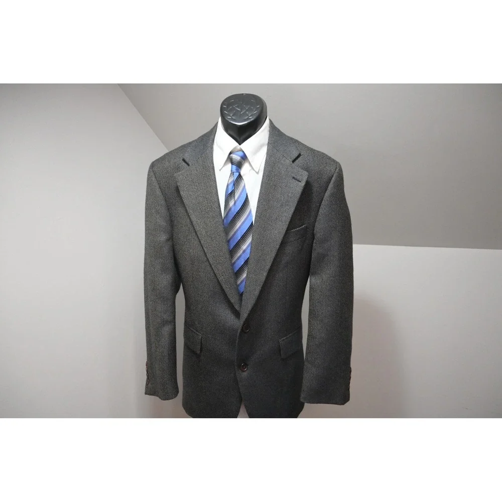 Chaps Ralph Lauren Herringbone Blazer Mens 41R Grey Brown Two Button Wool Blend